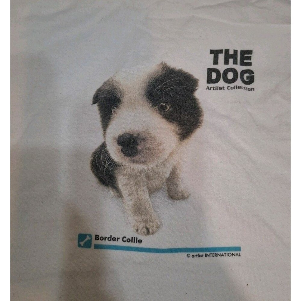 Y2K Gaziani The Dog Border Collie Puppy Graphic T-Shirt White Oversized